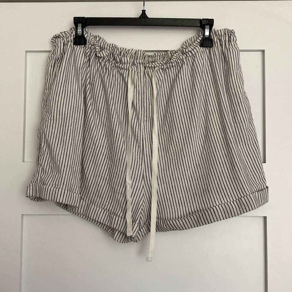 THREAD & SUPPLY Striped Shorts L/XL Adjustable Waist Pockets Organic Linen EUC